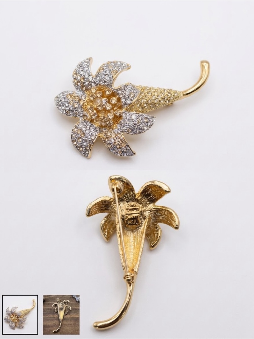 VTG~KJL Iris Brooch gold tone encrusted